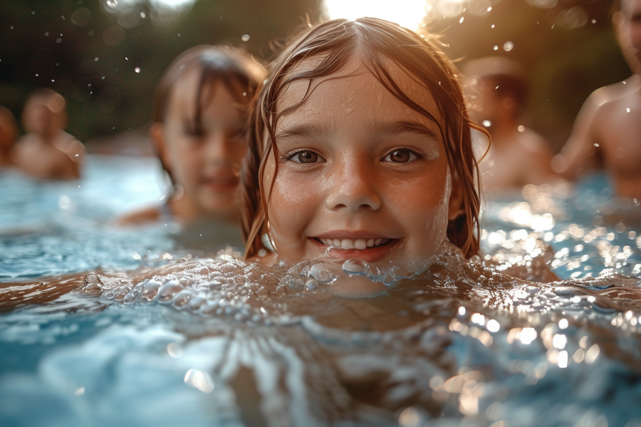family in hot tub
