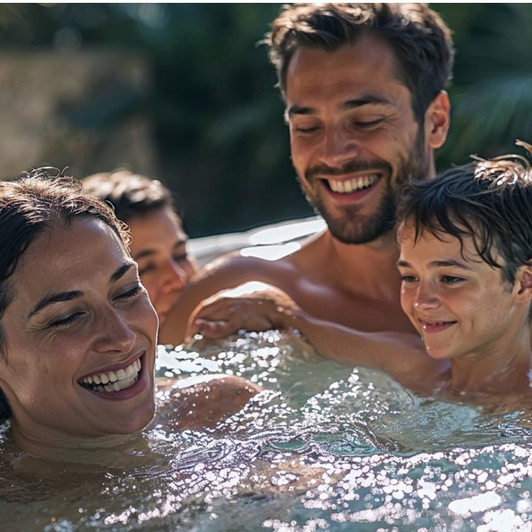 family getting fun in hot tub
