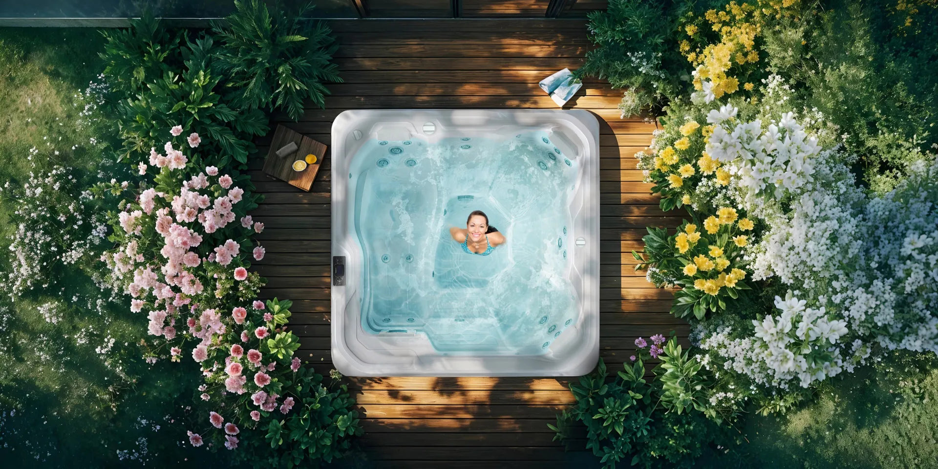 a girl stand in the fun spa hot tub