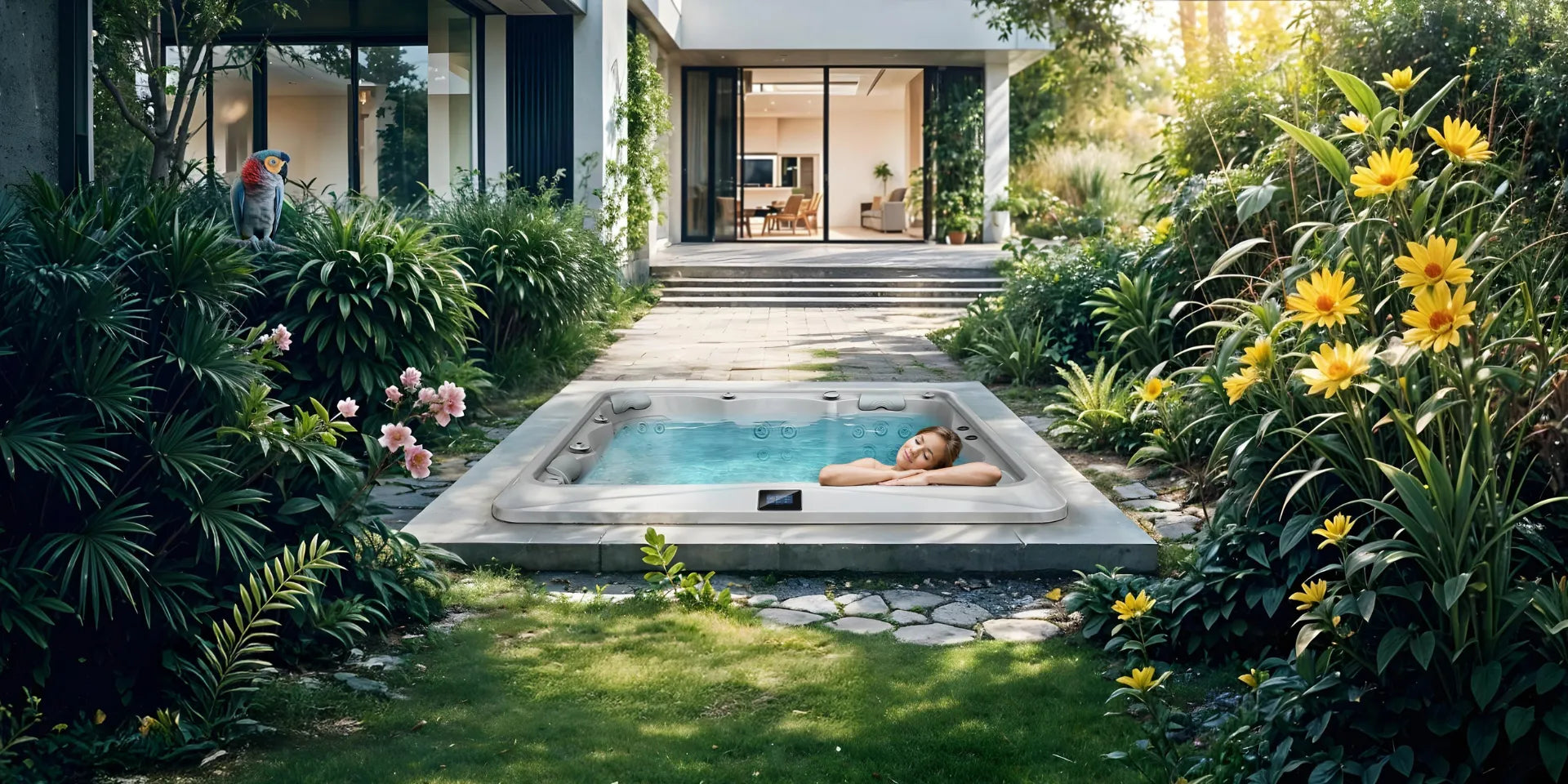 outdoor jacuzzi hot tub in the garden