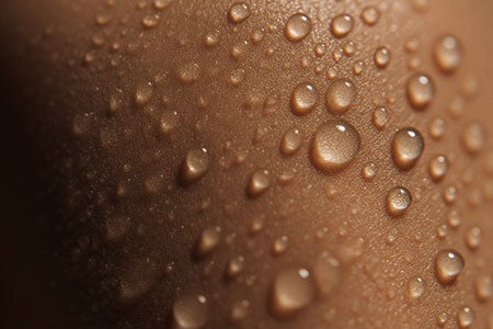 Close-up of sweat beads on the skin