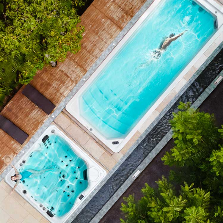 a couple enjoying the swim spa
