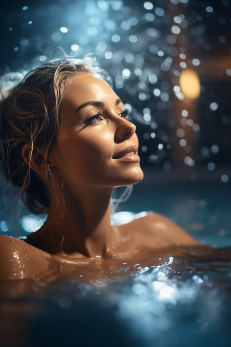 Woman enjoying a hot tub session in the night