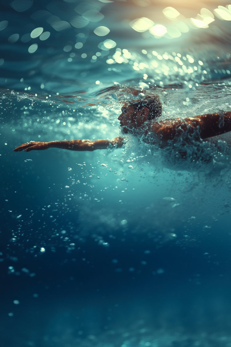 man swimming against the current jets in swim spa