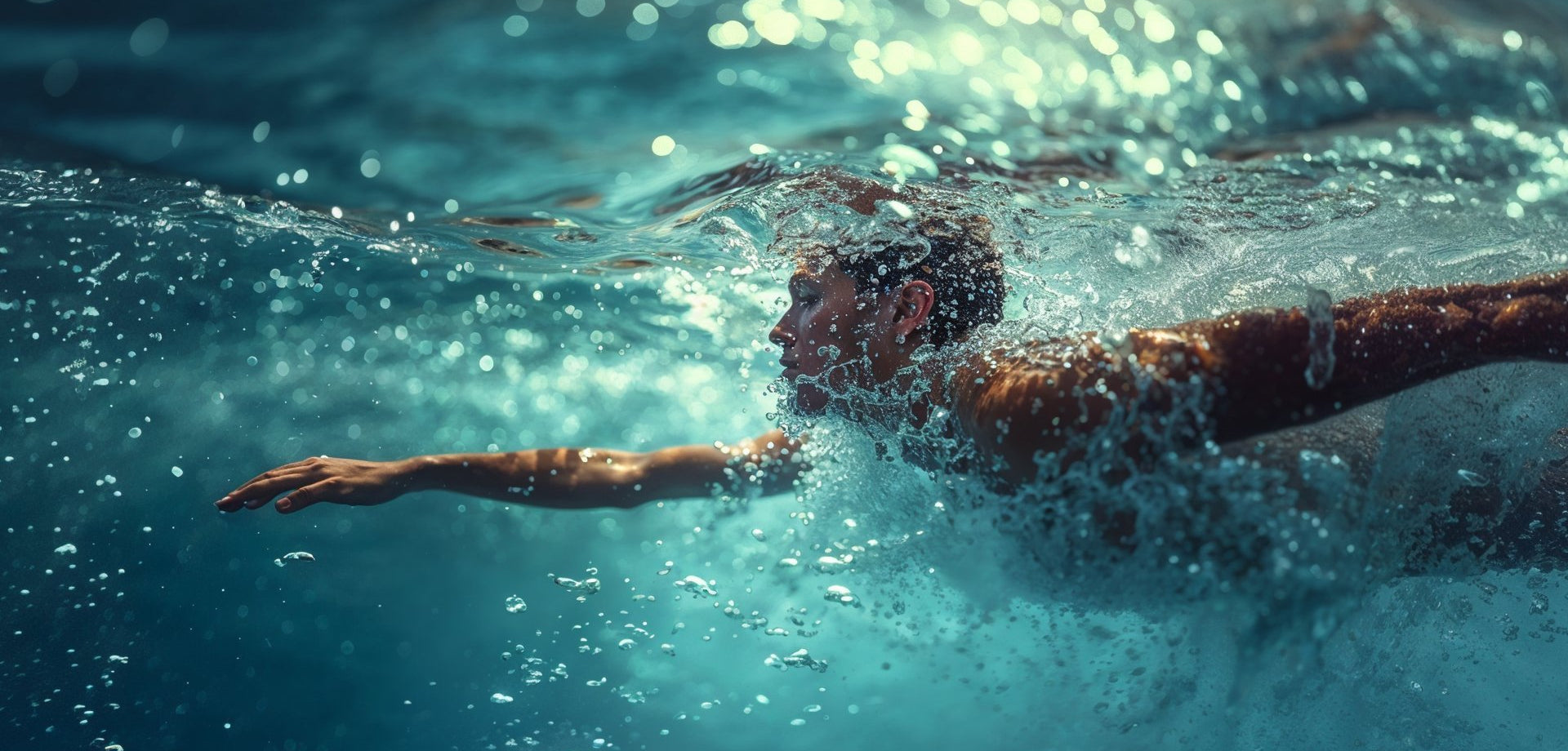 man swimming against the current jets in swim spa