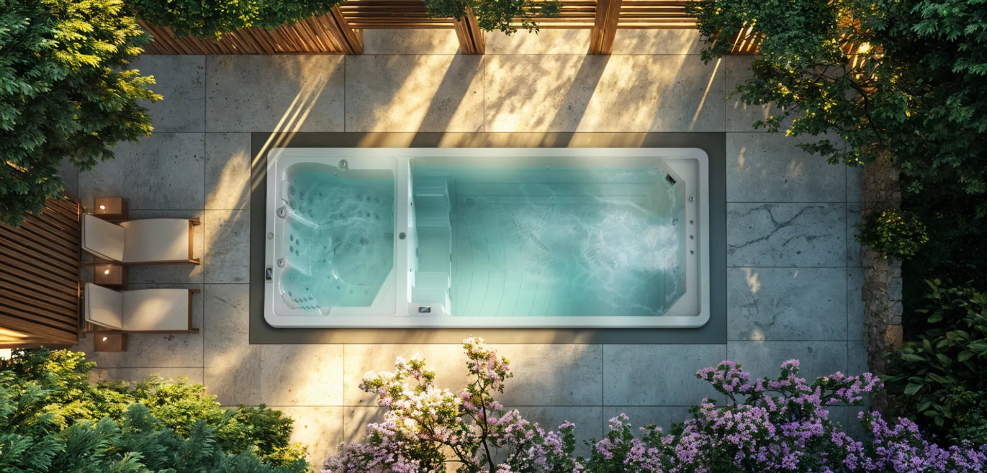 swim spa in the beautiful garden courtyard of the house