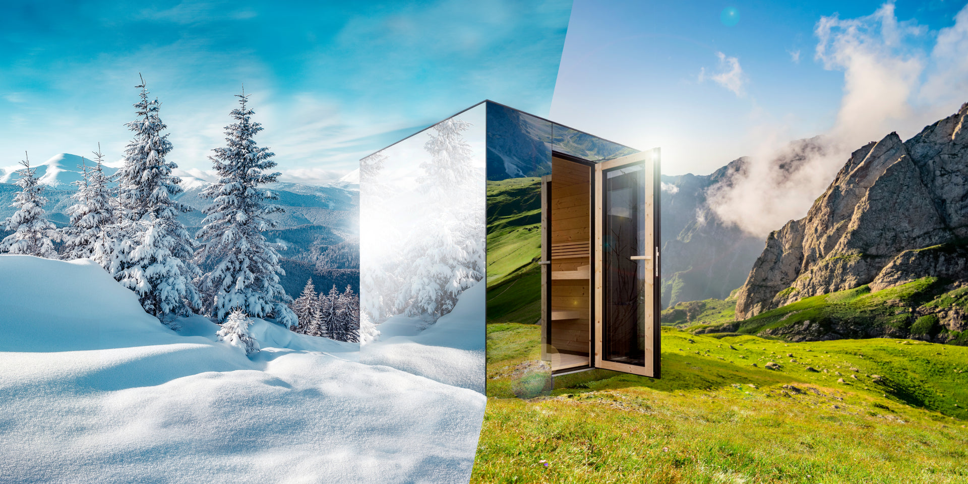 Amade Sauna in winter and in spring