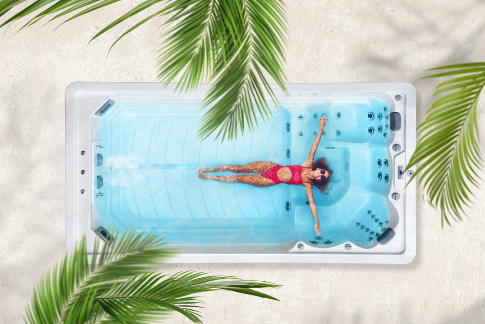 a woman enjoying in swim spa 